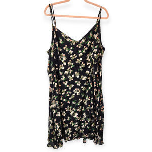 City Chic Women's Black Sleeveless White Green Floral Print Strappy Dress XXL 24